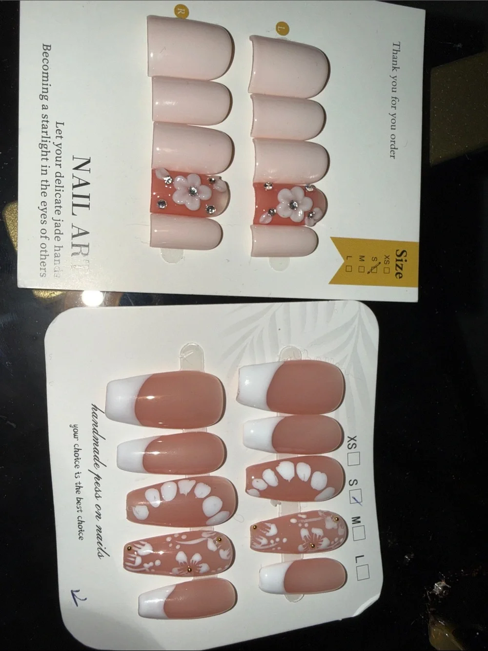 Neutral & Blush Floral Press-On Nail Sets French Tip- SET OF 2 - 2 sets